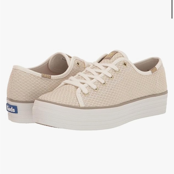 Keds Women’s Cream & Gold Triple Kick Canvas Sneakers - Picture 1 of 5